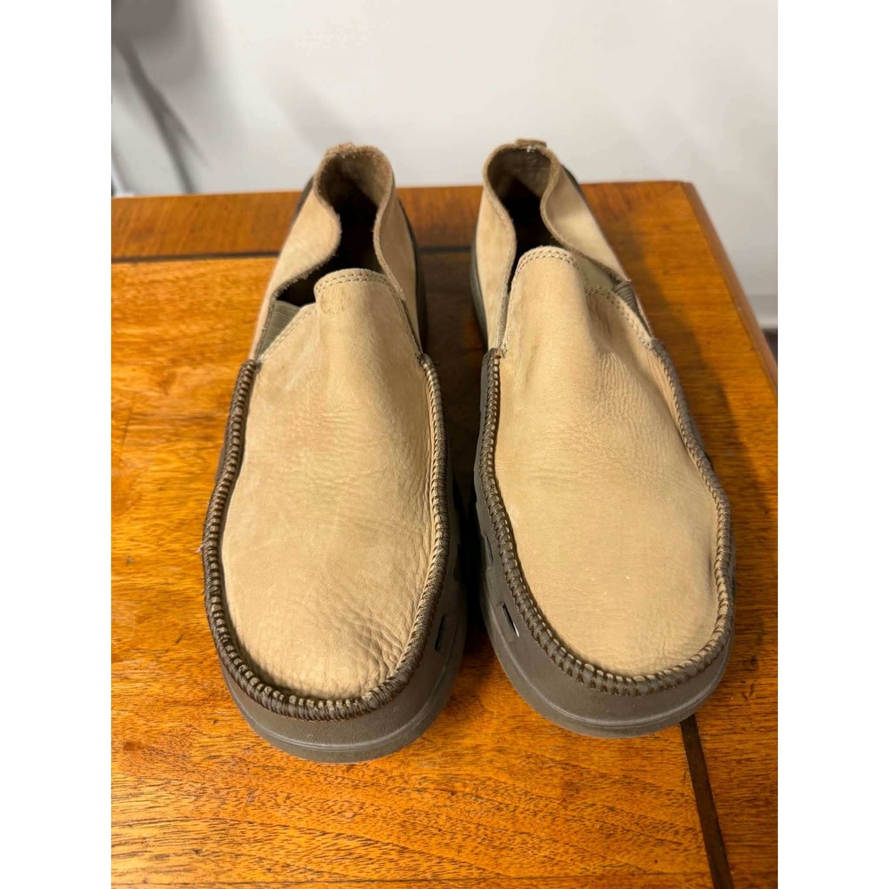 Crocs Mens 10 Khaki Leather Santa Cruz Loafers Slip On Casual Shoes Comfort